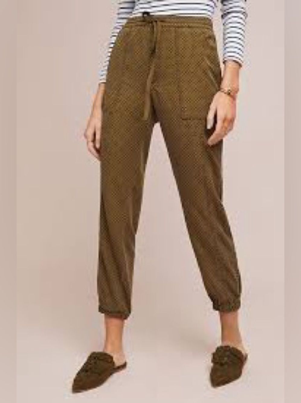 Anthropologie Flocked Polka dot Women's Olive Drawstring Jogger Pants S